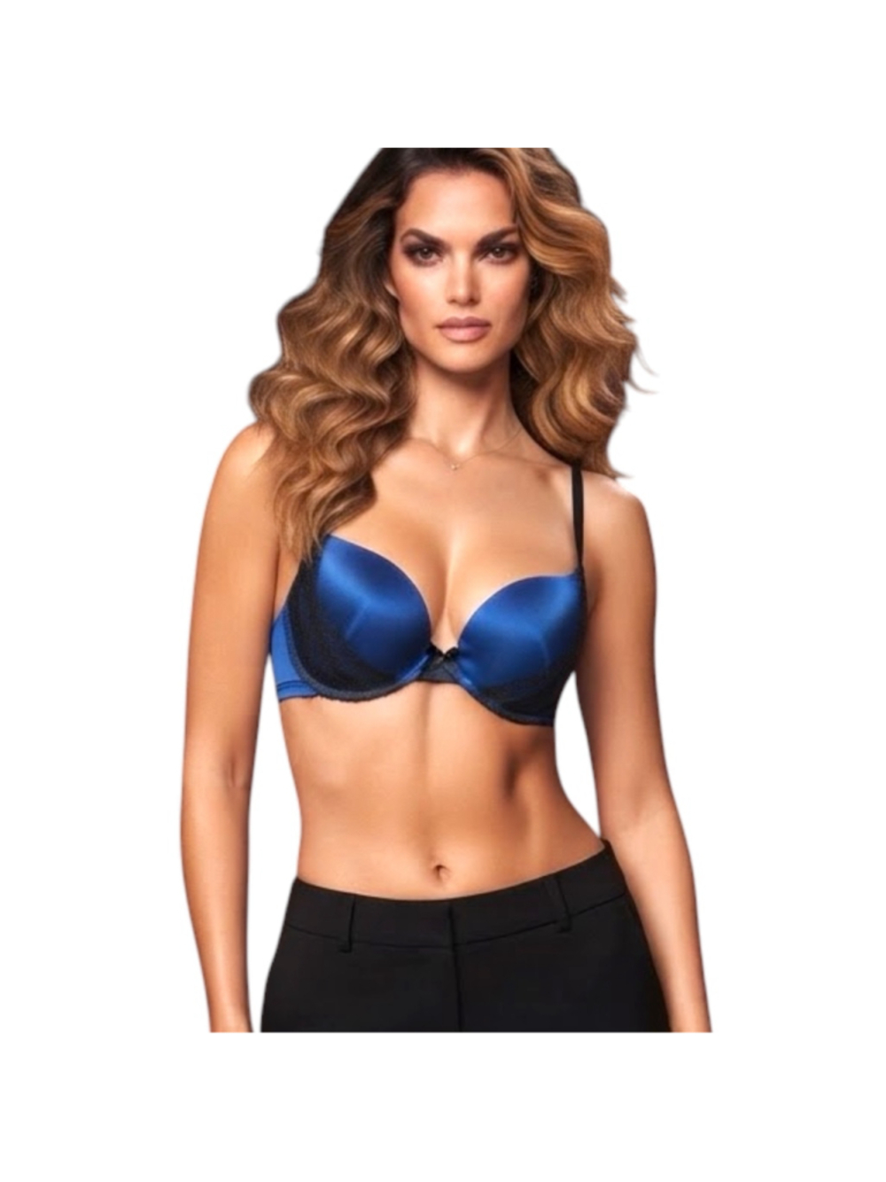 Victoria’s Secret Very Sexy Blue Satin Black Lace Rhinestone Push-Up Bra 36D